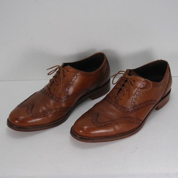 COLE HAAN COGNAC LEATHER WINGTIP OXFORD SHOES 10 M